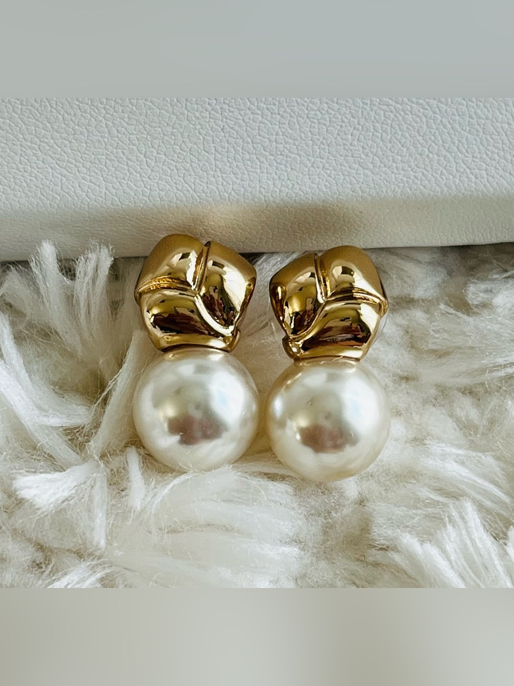 Anne Klein Gold-Tone Knot & Imitation Pearl Stud Earrings